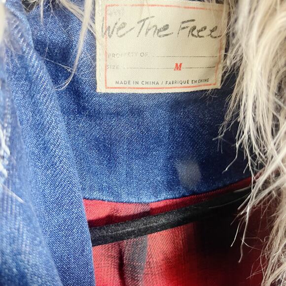 Free People Days to Come Denim Parka Coat Faux Fur Collar  Size M New - Picture 7 of 14